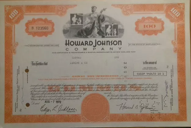 Historische Aktie HOWARD JOHNSON COMPANY, USA