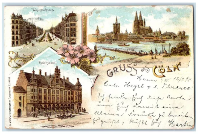 1898 Greetings from Cologne Germany Multiview Posted Antique Postcard