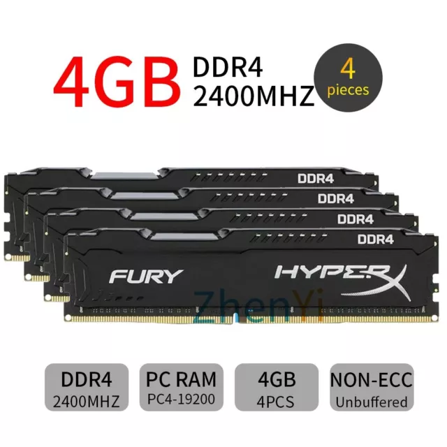 Kingston HyperX FURY 16Go Kit 4x 4Go DDR4 2400MHz PC4-19200U RAM HX424C15FB/4 FR