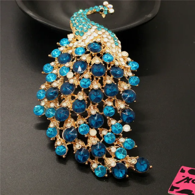 New Blue Gorgeous Peacock Animal Crystal Betsey Johnson Charm Brooch Pin
