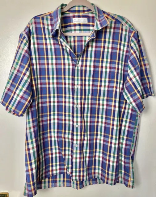 ST MICHAELS Vintage M&S Colourful Tartan Shirt Sleeve Shirt Size M 16.5” 42cm