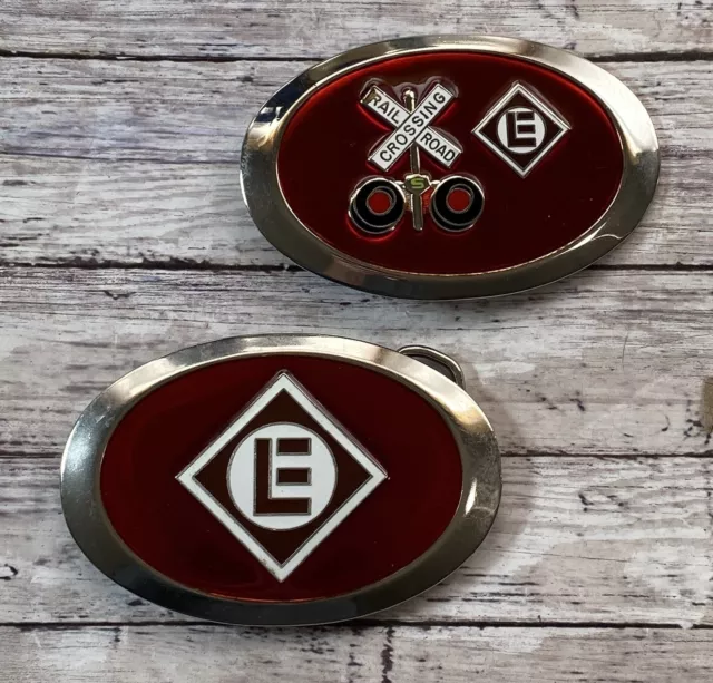 Vintage Erie Lackawanna Railroad  Train Logo Belt Buckles (2) Enameled Metal