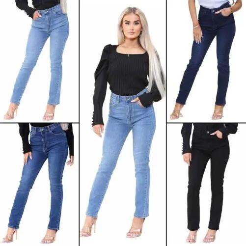 ENZO Femmes Jeans Jambe Droite Jeans Extensible Coupe Standard Pantalon Slim
