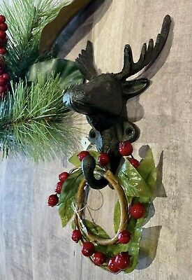 New Antique-Style Rustic 3-D Moose Bust Cast Iron Coat Hook Cabin Wall Mount