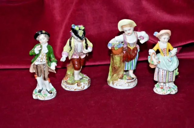 Vintage Dresden & Sitzendorf Group of Four Porcelain Figurines