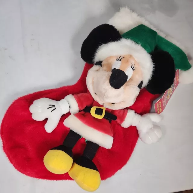 2000 Disney's Candy Cane Christmas Stocking Plush 3D Singing Minnie Mouse Santa
