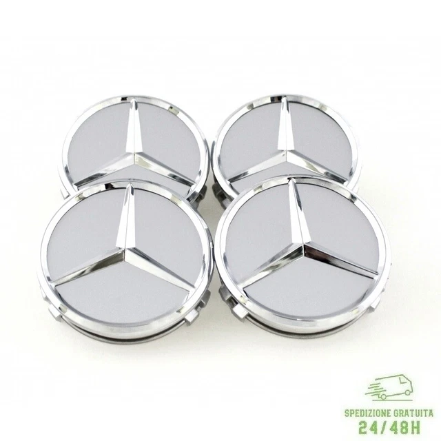 4 Tappi Coprimozzo per MERCEDES CLASSE A B C E CLA CLK M S Cerchi in Lega 75 mm