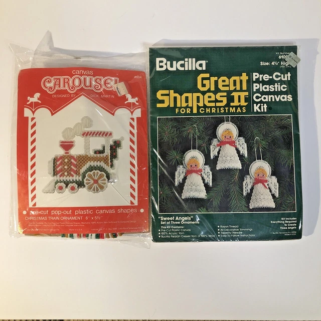 NUEVOS Adornos de Ángel Tren de Navidad Bucilla & Dick Martin 2 Kits de Lona de Plástico
