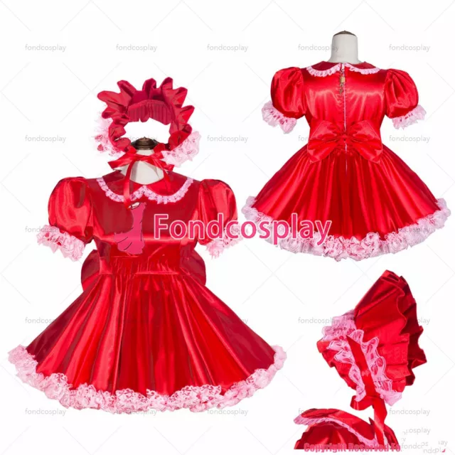 ADULT SEXY CROSS dressing sissy maid French Lockable Red satin Dress ...