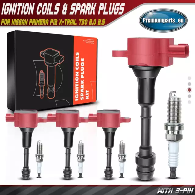 4x Ignition Coils & 4x Spark Plugs for Nissan Primera P12 X-Trail T30 224488H300