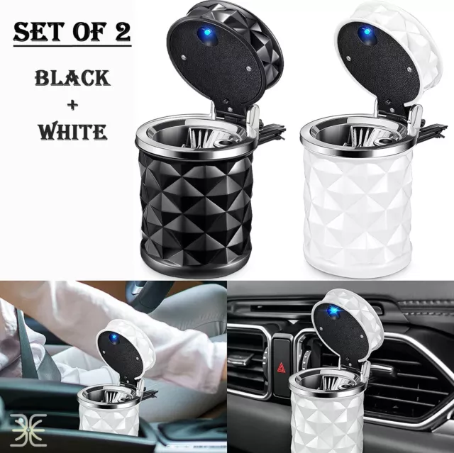 2x New LED Light Car Auto Ashtray Smokeless Portable Ashtray Cigarette Holder