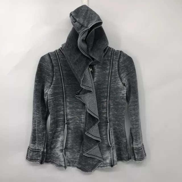 Sugarfly Gray Burnout Ruffle Hoodie Jacket Girls Size Large Long Sleeve