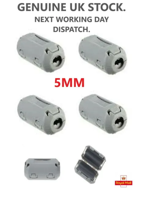 4pcs 5.0mm Clip-On Ferrite Ring Core Noise Suppressor EMI RFI Clip Cable GREY.