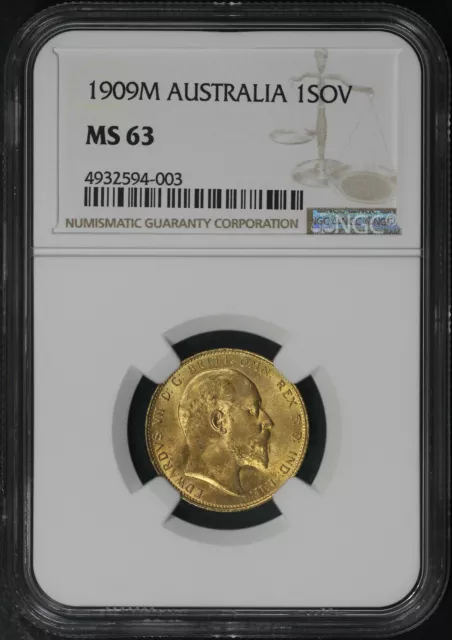 1909M Australia Gold Sovereign NGC MS-63