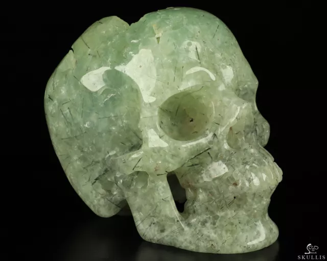 GEMSTONE Huge 5.1" Prehnite Carved Crystal Skull,Super Realistic, Healing