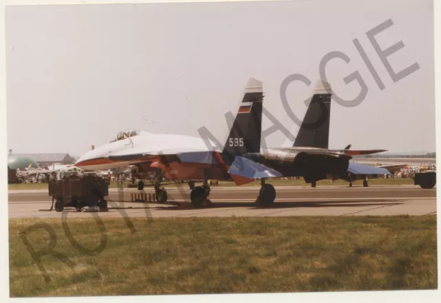 3 prints of Russian Air Force Sukhoi Su 27 serial 595 at Boscombe Down in 1992