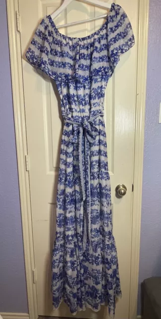 Eliza J Blue And White Floral Off The Shoulder Maxi Dress Size 16