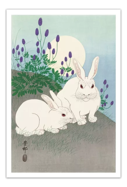 OHARA KOSON Rabbits At Full Moon VINTAGE JAPANESE ART (1920-1930) Print/ Poster