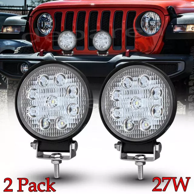2X 27W 2PCS 4.5" Round Led Lights OffRoad Spot Car Lamps for ATV Tractor 3000LM