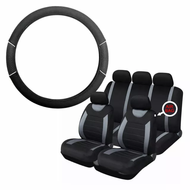 Grey & Black Steering Wheel & Seat Cover set for Hyundai Tucson 04-09