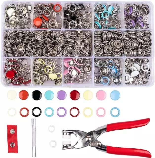 200 Sets Snap Button Kit, 9.5Mm 10 Colors Snaps for Clothing, Snap Fastener Tool