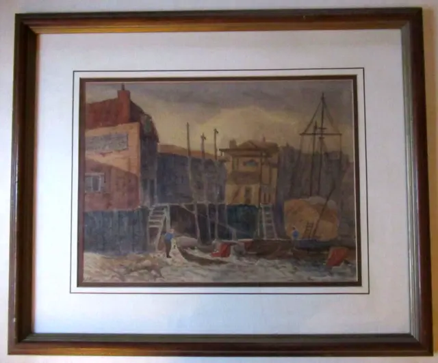 Antique 19th Century 1881 Maritime Allen's Boatyard Watercolour Painting Framed