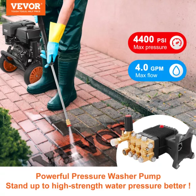 VEVOR Pressure Washer Pump Power Washer Pump 1" Shaft Horizontal 4400 PSI 4 GPM 2