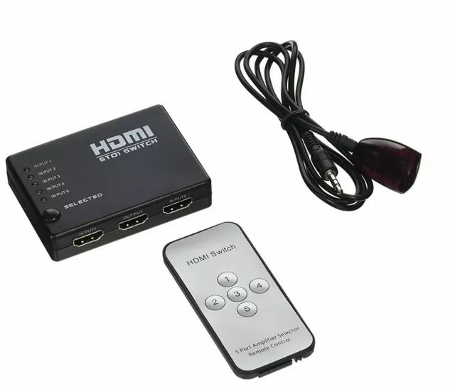 5 Port HDMI Splitter Switch Selector Switcher Hub IR Remote 1080p For HDTV PS3