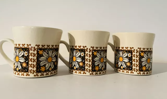 Retro Vintage Coffee Or Tea Cups Orange Brown Staffordshire Potteries England