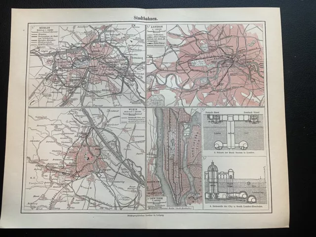 Konvolut 2 antike historische Karten zu Stadtbahnen um 1900 Hochbahn S/U - Bahn