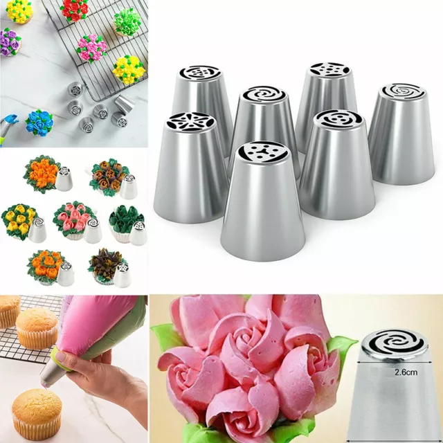 7X Cake Piping Nozzle Russian Tips Leaf Flower Icing Décor Topper Baking Tool