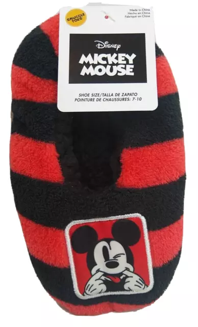 Disney Mickey Mouse Slippers Kids Toddlers  7-10  New Red and Black Striped