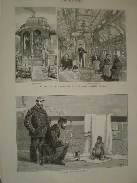 New Pullman dining car on the Great Northern Railway GNR 1879 old print