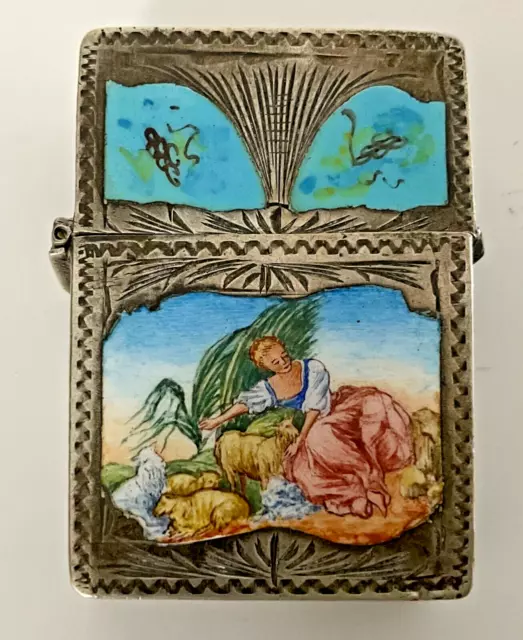 Captivating Antique Sterling Silver And Enamel Engraved Austrian Lighter.