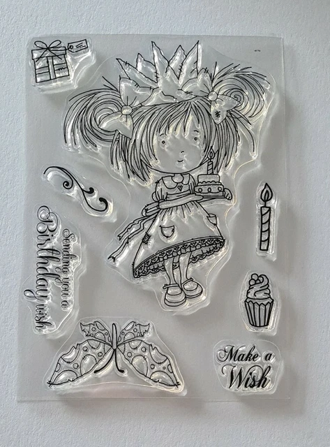 Girl Butterfly Words Sentiments Clear Cling Stamp Set. New Craft Cardmaking