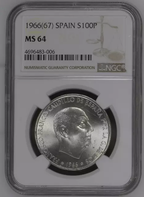 Spain 100 Pesetas Silver 1967 - NGC MS64