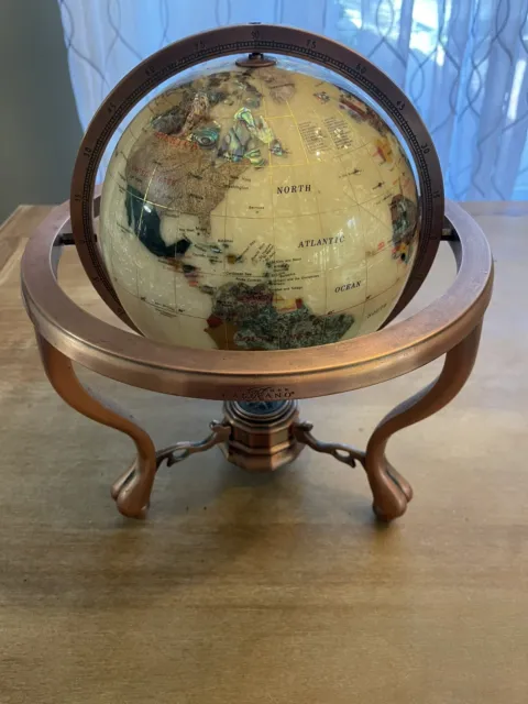 Mother Of Pearl Alexander Kalifano Gemstone Table Top Globe with Compass 15”