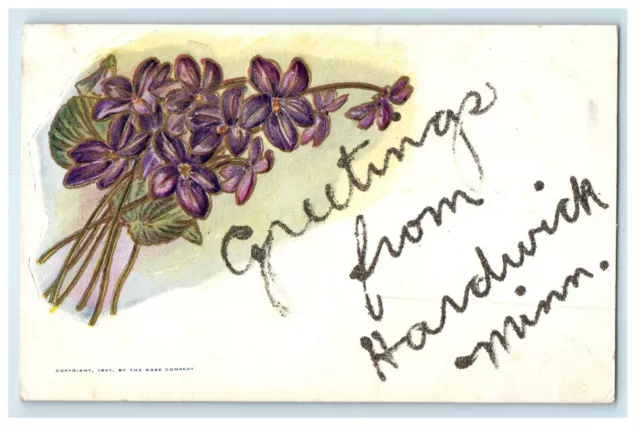 c1910 Greetings From Hardwick Minnesota MN Flowers Embossed Glitter Postcard