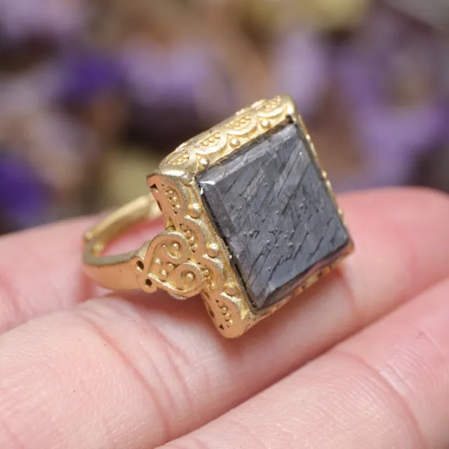Muonionalusta meteorite Ring part slice Adjustable ring 5529