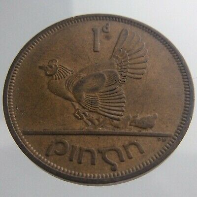 1965 Ireland Republic 1 One Penny Coin KM 11 Irish Harp Hen Chicks Eire V035
