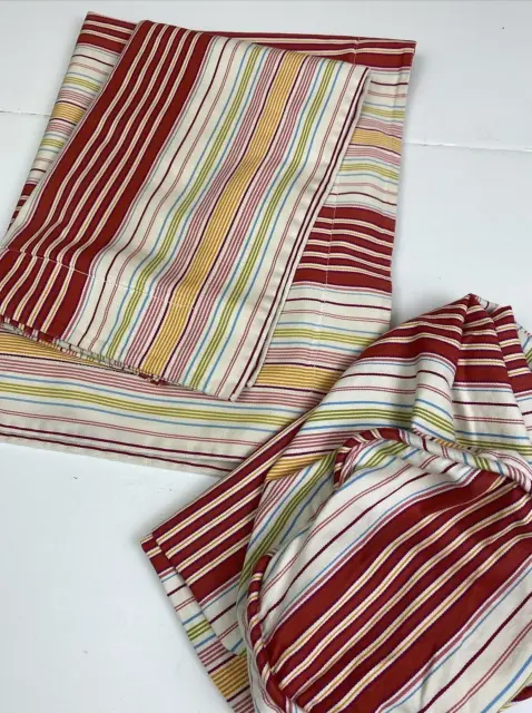 2 Pottery Barn Standard Pillow Shams Pair, 1/8x30 Cover Striped Red Orange White