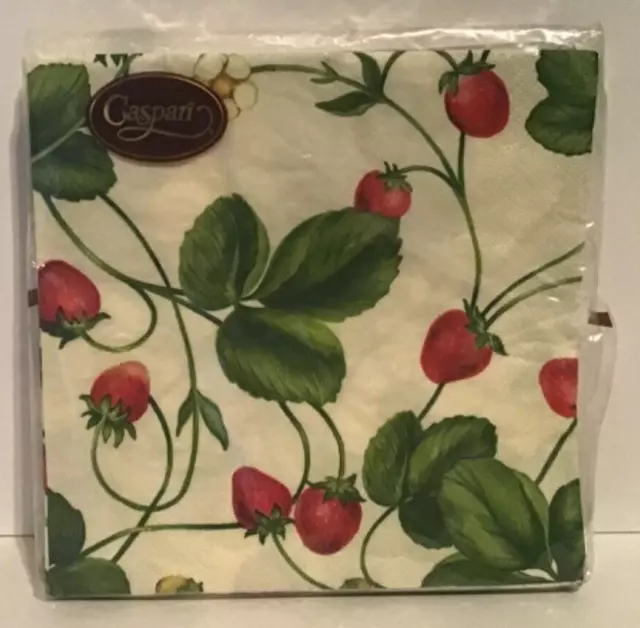 New Caspari Strawberry Vine 20 Triple-Ply Napkins Made in Germany