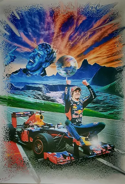 Formel 1  Kunstdruck " Sebastian Vettel "  , Signiert Künstler  , Typ 3