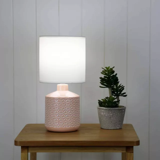 Ashie Pink Ceramic Table Lamp With White Fabric Shade Bedside Oriel Celia Light