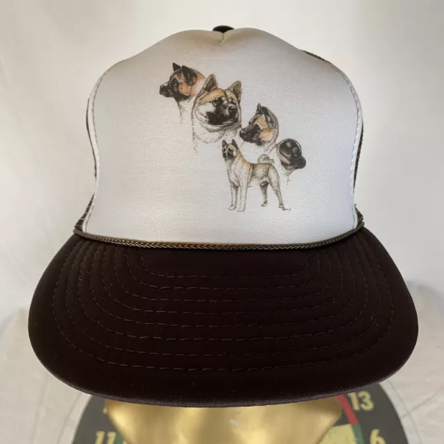 Vintage Dog Puppy Akita Trucker Hat Brown Mesh Snapback Lace Cap 90’s NEW