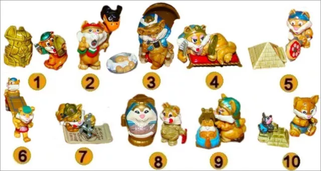 complet 10 personnages Egyptochats (figurines Kinder Surprise) France 1998 + bpz