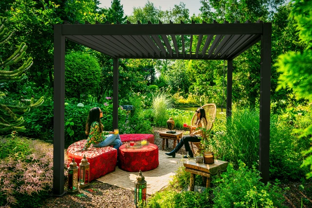 Pavillon Lamellendach  Pergola Mirador Alu-Stahl- 3 x 4 M anthrazit Überdachung,