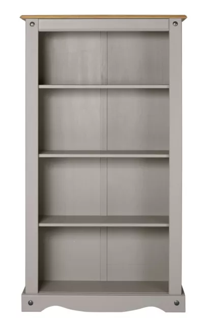 Corona Bookcase Grey Wax Medium Display Cabinet Shelving Unit Solid Pine Living 2