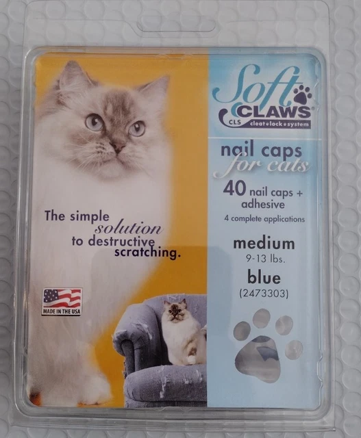 Soft Claws Cat Kitten Nail Caps 40 Blue Medium Size 9-13 lbs  NEW NIP