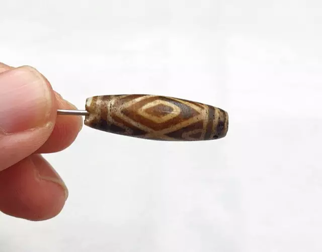 South Asian Burmese Antiques Trade Pumtek petrified Wood Beads Late 19 C. 31mm 3